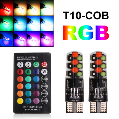#ad 10X RGB T10 COB Strobe LED Bulb W5W Remote Control Side Light Silica gel $14.97