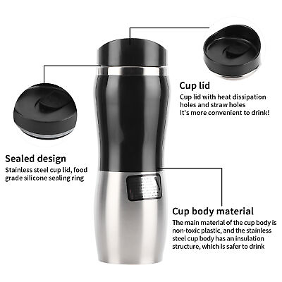 #ad Car 50W 400ML Electric Heating Cup Portable 304 Stainless Steel Auto Car $31.85