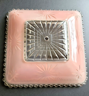 Vintage Art Deco Pink Glass Ceiling Shade Starburst Square 11quot; Candlewick Edge $89.00