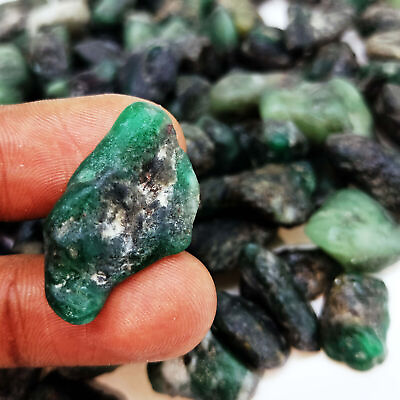 #ad 1749 Cts Natural Uncut Green Emerald UNTREATED Gesmtone Rough Lot Certified $41.99