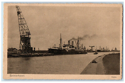 #ad c1940#x27;s Ship Tower Scene Hafen Bremerhaven Germany Unposted Vintage Postcard $29.95