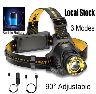 #ad 9900000LM USB Rechargeable Headlight LED Headlamp Tactical Head Torch Flashlight $8.99