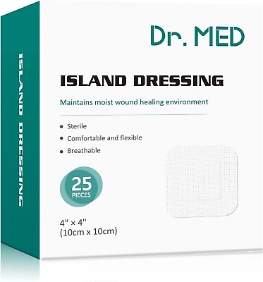 #ad Dr. Med 25PCS Island Dressing 4quot;X4quot; Sterile Self Adhesive Dressing Pad High Ab $9.99
