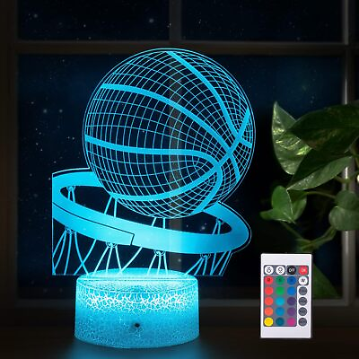 #ad Basketball Night Light 3D Illusion Led Lamp 16 Colors Dimmable with Remote Cont $20.99