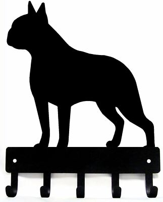 #ad Boston Terrier Dog Leash Hanger Metal Key Rack Holder 5 Hooks Small 6quot; US Made $15.99