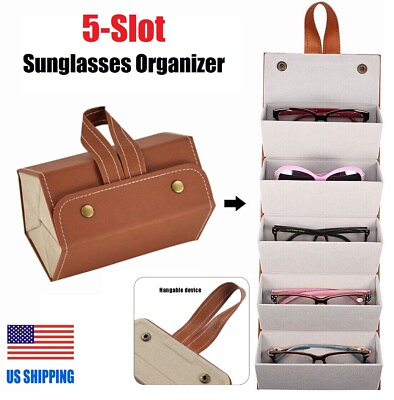 #ad 5 Slots Sunglasses Organizer Portable Eyeglasses Storage Travel Glasses Case $13.91