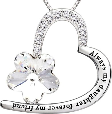 #ad Sterling Silver Always My Daughter Forever My Friend Love Heart Pendant Necklace $89.76