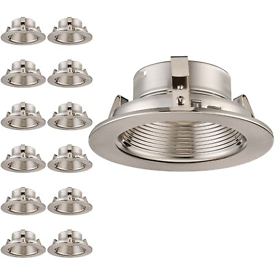 #ad 4 Inch Recessed Can Light Trim with Satin Nickel Metal Step Baffle Pack of 12 $58.99