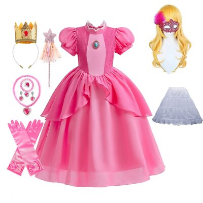 #ad Girls Peach Princess Dress Playing Cosplay Birthday Party Outfits Kids Clothes $63.23