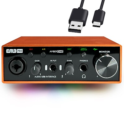 #ad EMB 2In 2Out USB C Audio Interface Resolution 24Bit 96kHz 48V Phantom Power $49.99