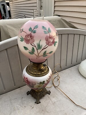 #ad #ad Antique ORNATE Victorian Banquet Electric Parlor Lamp. Pink Flowers. $119.97