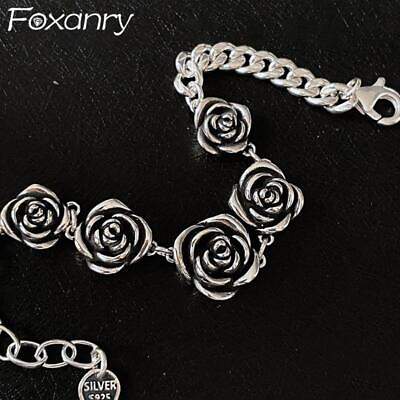 #ad New 925 Sterling Silver Vintage Roses Flower Chain Bracelet Trendy Style Bangle $6.99