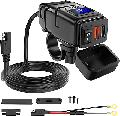 #ad Motorcycle Charger with USB Type C Port 12V Voltmeter Independent on off Swit... $37.64