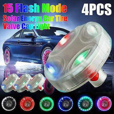 #ad 4pcs 15 Mode Solar Energy Auto Flash LED Car Wheel Hub Tire Valve Cap Light Lamp $12.98