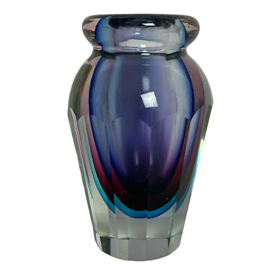 #ad Vintage Mid Century Modern Murano Art Glass Vase Ombre Purple Pink Blue 7” $299.98