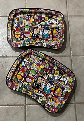#ad MIGHTY BEANZ Original Series 2003 Serving Tray Foldable Metal Rolling Set of 2 $56.99