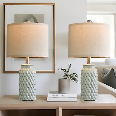 #ad USumkky 20.5 inches Modern Ceramic Green Bedside Lamp Set of 2 for Bedroom De... $96.19