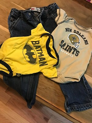 #ad Baby Lot Batman amp; NFL New Orleans Saints bodysuit 0 3M and Levi#x27;s Blue Jeans 3T $6.95