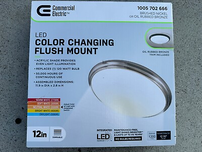 #ad Commercial Electric 12 in. Brushed Nickelamp;Oil Rubbed Bronze LED Flush Mount $19.80