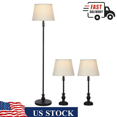#ad Traditional 3 Piece Lamp Set 58quot; Floor Lamp and Two 26quot; Table Lamps Bronze $74.94