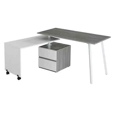 #ad Unique Rotating Multi Positional Modern Computer Desk in Gray w 2 Storage Drawer $329.95