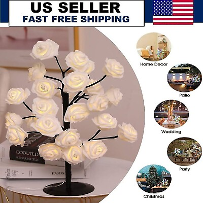 #ad 32 Rose LED Night Light Rose Lamp Artificial Tabletop Tree for Home Decoration $24.99
