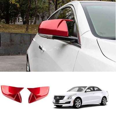 #ad Fit For Cadillac ATS 2013 2019 Ox Horn Rear View Side Mirror Cover Trim ABS Red $173.75