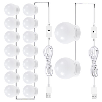 #ad 2 14 LED Kit Bulbs Sensor Make Up Mirror Lights USB Dimmable Vanity Light $7.73