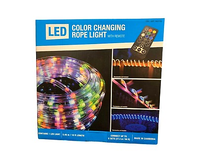 #ad LED Color Changing Rope Light w Remote 18ft Length 8 Color Settings 2ft Cord $15.00