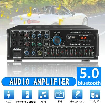 #ad Sunbuck 2000W Stereo HiFi Power Amplifier Bluetooth 5.0 Karaoke FM USB EQ AUX $61.87