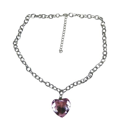 #ad Silvertone Chain Rhinestone Heart Pendant Necklace 18 Inch Fashion Love WEAR $12.00