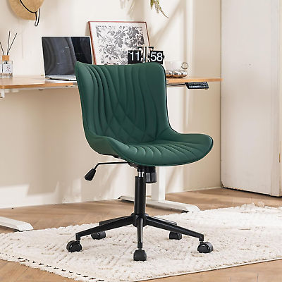 #ad Dark Green Office Chair Modern Armless Desk Chair with Wheels Adjustable Swivel $482.88