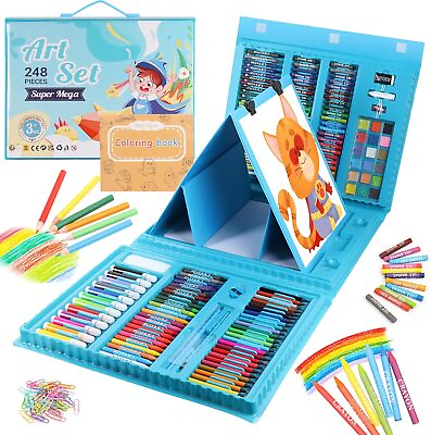 #ad 248 Piece Kids Art Set Multi Media Art Supplies Gift Art Kit w Trifold Easel $27.50