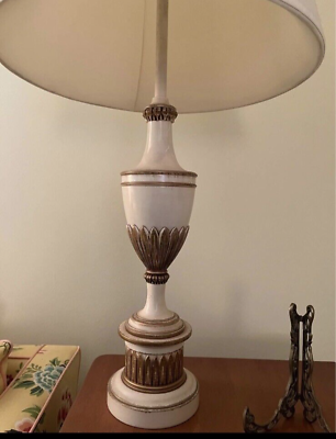 #ad 2 Vintage Stiffel Hollywood Regency Urn Table Lamps Base Only Ivory Gold Ex $199.00