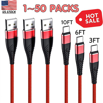 #ad Braided Type C USB A to USB C Fast Charge Cable Cord Charger Charging Sync Lot $35.39