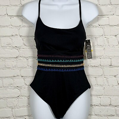 #ad Soluna Black Summer Solstice Embroidered One Piece Swimsuit Size Medium $25.00
