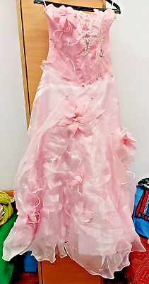 #ad PROM DRESS BALL GOWN PINK FLOWER PARTY SIZE S $62.90