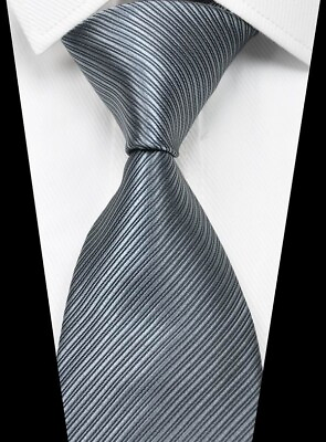 #ad NEW Solid STRIPE Gray Classic Skinny 100%Silk Jacquard Woven Necktie Men#x27;s Tie $4.99