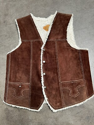 #ad Vintage Leather Sherpa Lined Vest Large $35.00