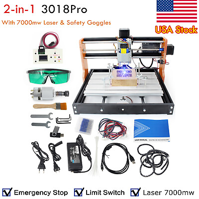 #ad 【USA】CNC 3018 PRO Mini Router Engraving Machine LimitE Stop 7000mw laser tube $260.00