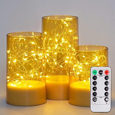 #ad Homemory Flickering Flameless Candles with Remote Embedded String Lights in ... $35.53