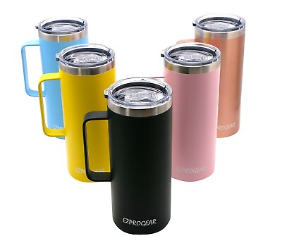 #ad Ezprogear 32 oz Stainless Steel Double Wall Water Mug with Handle Lid Straws $19.99