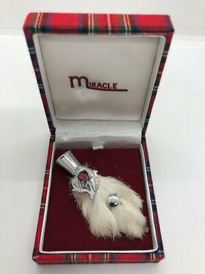 #ad Miracle Scottish Ptarmigan Grouse Foot Claw Amethyst Thistle Brooch Kilt Pin AU $59.95
