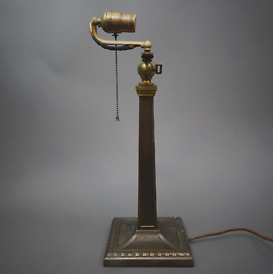 #ad Antique Bronze Colum Bankers Early 1900#x27;s Desk Pillar Lamp w Shade Holder $152.99