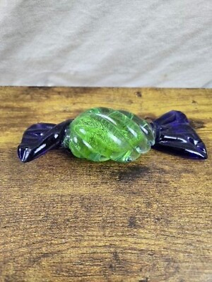 #ad Hard Candy Art Glass Paperweight Decor green and blue Colorful 5 Inch Vintage $9.50
