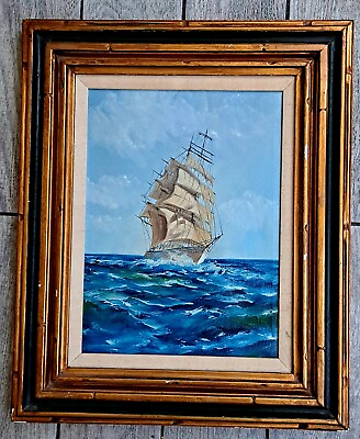 #ad VINTAGE ORIGINAL OIL PAINTING OF A OLD CLIPPER SHIP IN 1950S 60S 19X24 Inch... $500.00