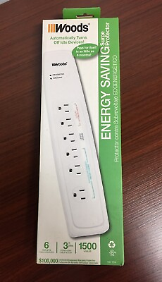 #ad Woods Power Strip Surge Protector 6 Outlets 3’ Cord Flat Wall Plug 41704 $19.98