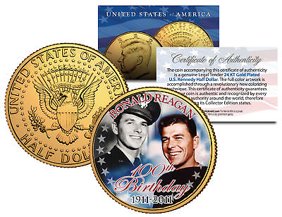 #ad RONALD REAGAN *100th Birthday* 1911 2011 JFK Half Dollar 24K Gold Plated US Coin $8.95
