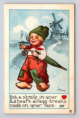 #ad c1912 Artist Bernhardt Wall Dutch Kids Smile in Your Heart Postcard $5.81