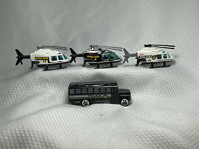 #ad Vtg Mattel Hotwheels 1988 Prisoneer Transport Bus amp; Three 1989 Helicopters $29.95